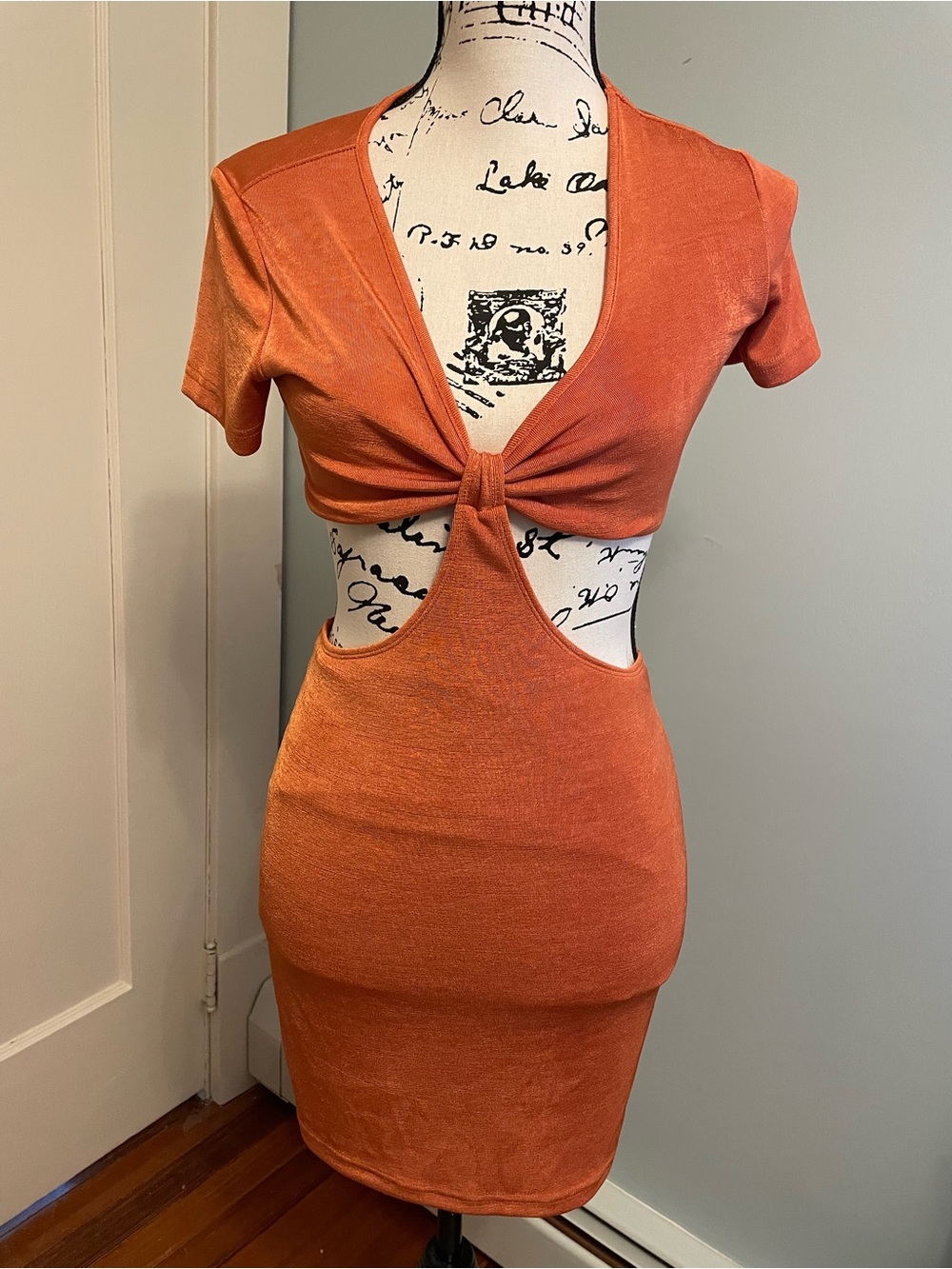 Knot Front Cutout Mini Dress in Bold Orange